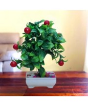 Hitech Artificial Green Cherry Bonsai with Pot for Home, Garden and Office Decor