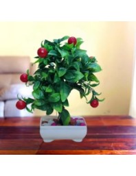 Hitech Artificial Green Cherry Bonsai with Pot for Home, Garden and Office Decor
