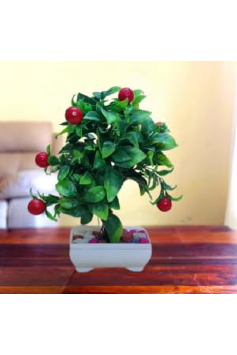 Hitech Artificial Green Cherry Bonsai with Pot for Home, Garden and Office Decor