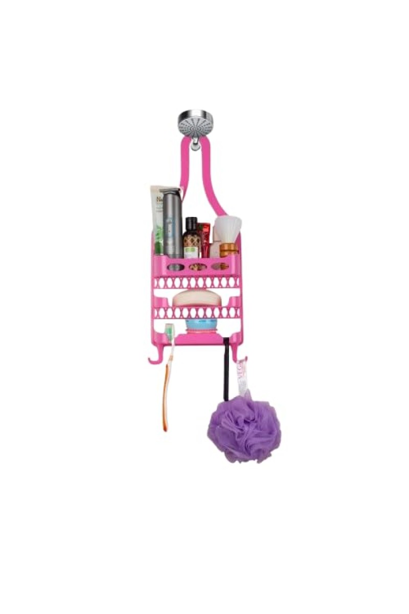 Plastic Hanging Shower Caddy – 3-Tier Bathroom Storage Organizer Rack for Toiletries & Essentials (Pink)