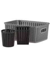 Hitech Home One Marvel No. 20 Black & Silver Plastic Basket (Set of 3)