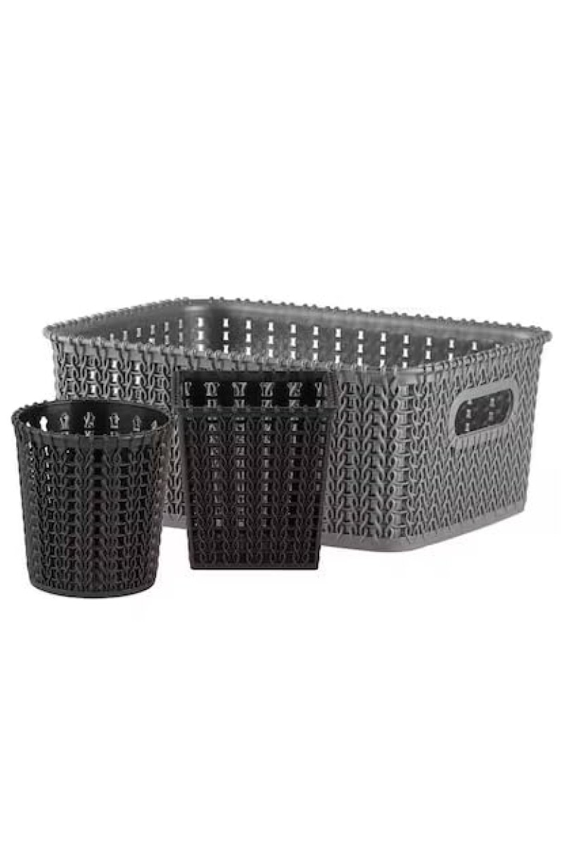 Hitech Home One Marvel No. 20 Black & Silver Plastic Basket (Set of 3)