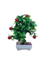 Hitech Artificial Green Cherry Bonsai with Pot for Home, Garden and Office Decor