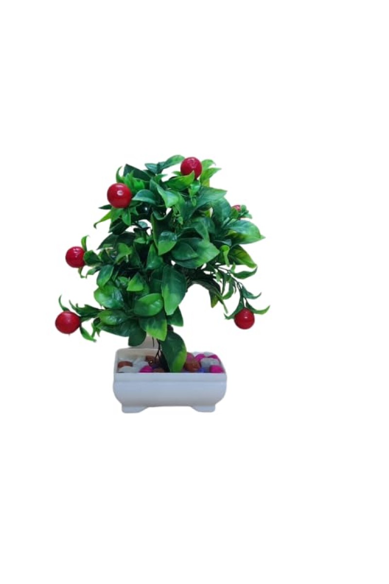 Hitech Artificial Green Cherry Bonsai with Pot for Home, Garden and Office Decor