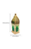 Moroccan Style Gold Lantern with Green Glass – Decorative Metal Candle Holder for Ramadan, Eid, Weddings, Home Decor & Parties – Vintage Hanging Lantern.