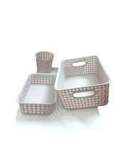 Light purple Plastic Storage Basket, Durable Storage Container, Organizer Basket, Home Storage, Plastic Basket for Closet, Bathroom, Kitchen, Office combo (set of 3) (Light purple)