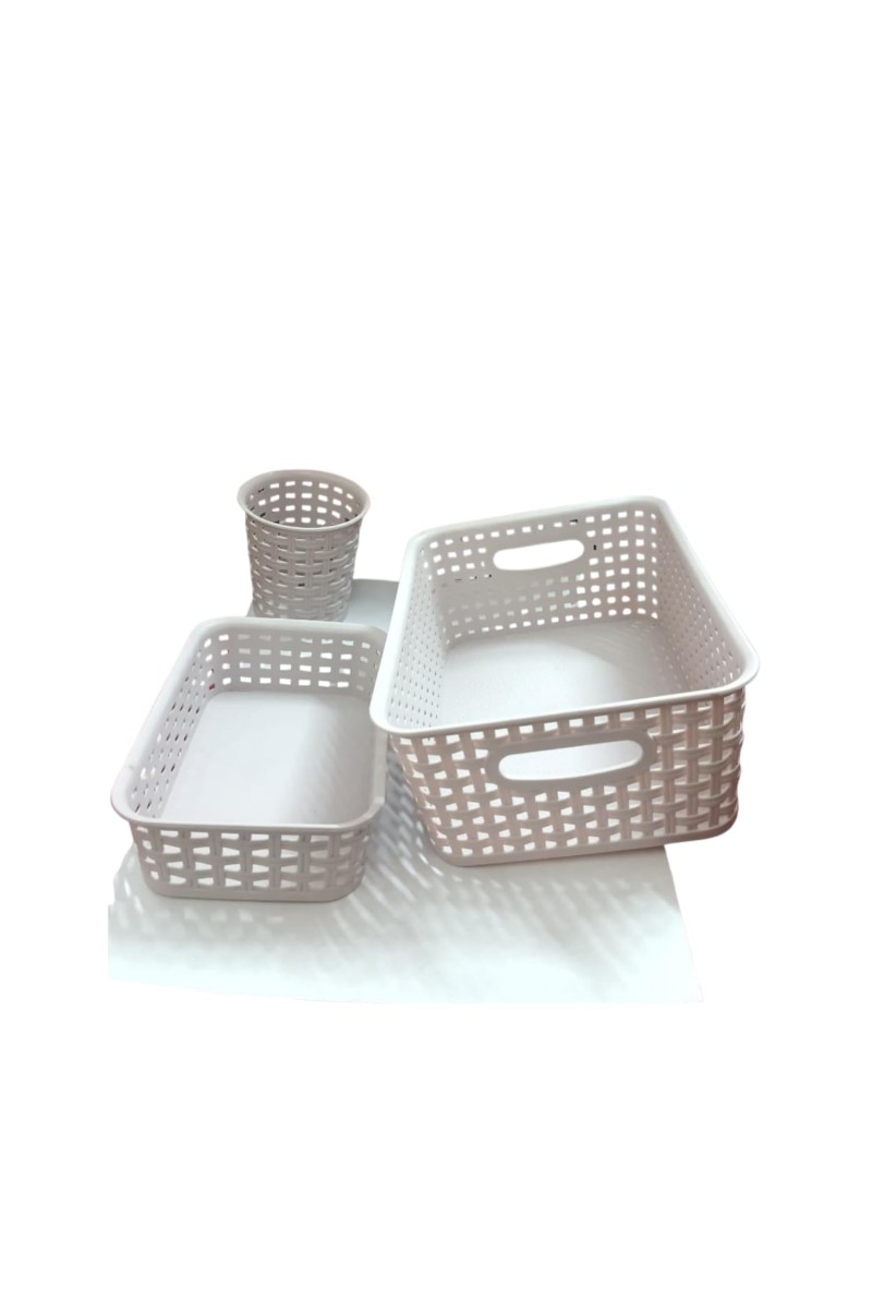 Light purple Plastic Storage Basket, Durable Storage Container, Organizer Basket, Home Storage, Plastic Basket for Closet, Bathroom, Kitchen, Office combo (set of 3) (Light purple)