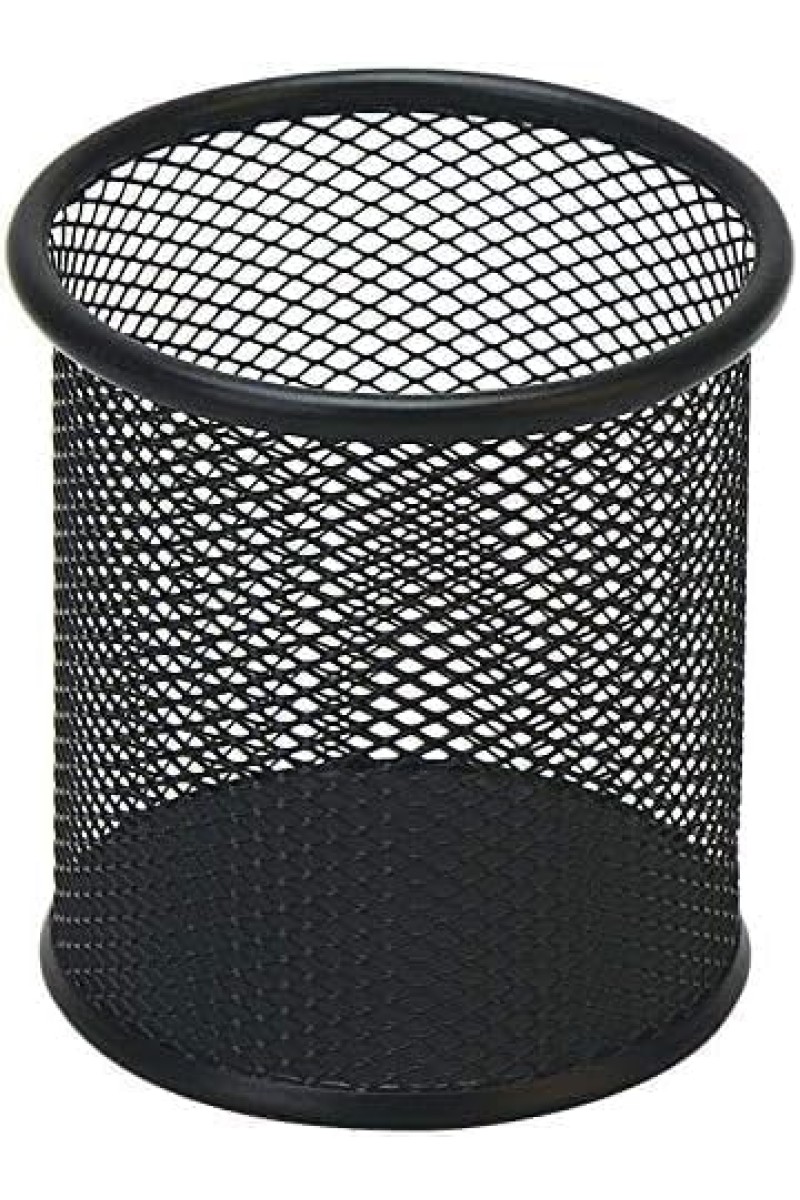 Black Round Mesh Pen Stand Pencil Holder pack of 1 I Desk Organizer for Office, Study & Home (Black)