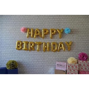 HitechSales Birthday Party Decoration Combo - Happy Birthday Foil Banner (13 Pcs), Latex Balloons (30 Pcs), Ribbon & Small Straw Pipe - Perfect Balloons for Birthday Decoration