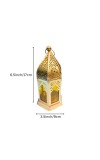 Moroccan Style Gold Lantern with Green Glass – Decorative Metal Candle Holder for Ramadan, Eid, Weddings, Home Decor & Parties – Vintage Hanging Lantern. (Yellow)