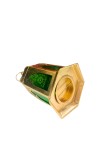 Moroccan Style Gold Lantern with Green Glass – Decorative Metal Candle Holder for Ramadan, Eid, Weddings, Home Decor & Parties – Vintage Hanging Lantern.