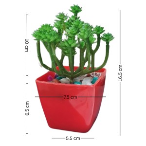 HiTechMart Artificial Succulent Plant in Red Pot – Lifelike Decorative Faux Greenery with Vibrant Pebbles for Home, Office, and Table Decor