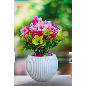HI TECH Sales Artificial Flower Plant with Pot – Pink & Green Decorative Faux Floral Arrangement for Home & Office Décor | Indoor Tabletop Decoration