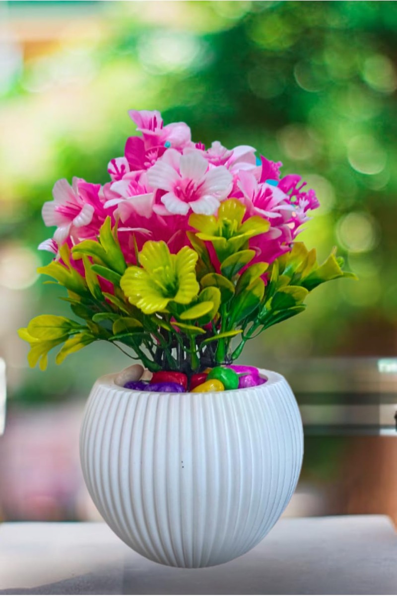 HI TECH Sales Artificial Flower Plant with Pot – Pink & Green Decorative Faux Floral Arrangement for Home & Office Décor | Indoor Tabletop Decoration