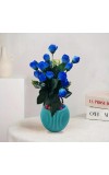 HiTechMart Artificial Blue Rose Bouquet with Decorative Vase – Elegant Faux Flowers for Home & Office Décor