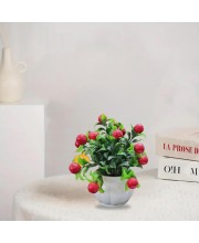 HiTechMart Artificial Cherry Fruit Plant in White Pot – Lifelike Decorative Faux Greenery for Home & Office Décor, Small Tabletop Indoor Plant