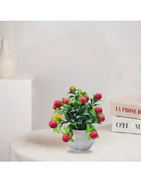 HiTechMart Artificial Cherry Fruit Plant in White Pot – Lifelike Decorative Faux Greenery for Home & Office Décor, Small Tabletop Indoor Plant