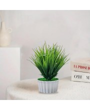 HiTechMart Artificial Grass Plant in White Ceramic Pot – Realistic Faux Greenery for Home & Office Décor