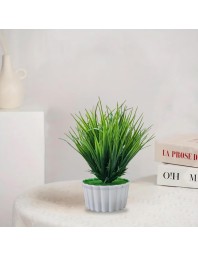 HiTechMart Artificial Grass Plant in White Ceramic Pot – Realistic Faux Greenery for Home & Office Décor