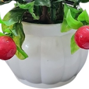 HiTechMart Artificial Cherry Fruit Plant in White Pot – Lifelike Decorative Faux Greenery for Home & Office Décor, Small Tabletop Indoor Plant