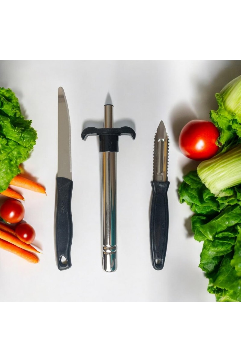 3-in-1 Kitchen Utility Set – S.S Peeler, Gas Lighter, and Veg Knife – Must-Have Tools for Every Kitchen