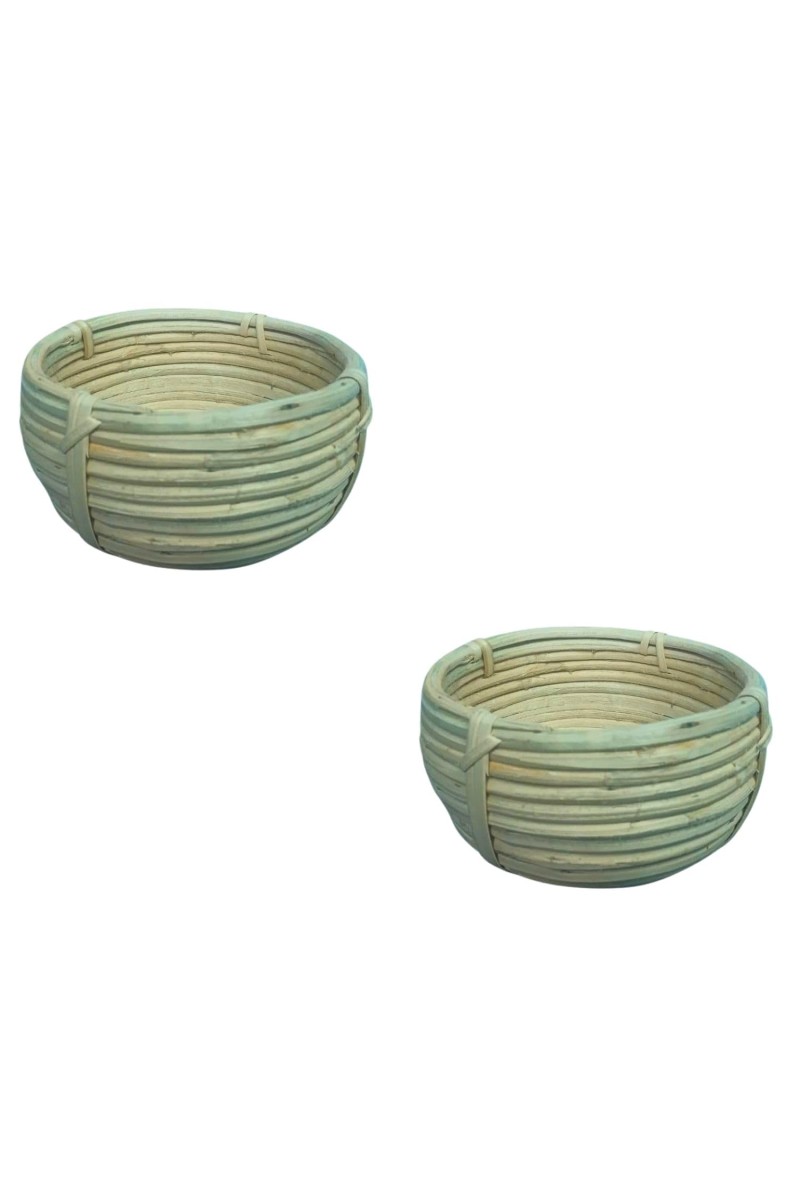 Handwoven Bamboo Basket Bowl – Round Natural Rattan Storage Basket for Kitchen, Tabletop, Fruit, Bread & Home Décor (set of 2) (2)