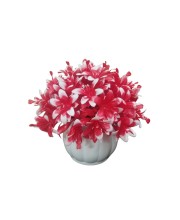 Mini Artificial Chrysanthemum Flower Bunch in White Ceramic-Look Pot | 14.5 cm Height Decorative Faux for Table, Office, and Home