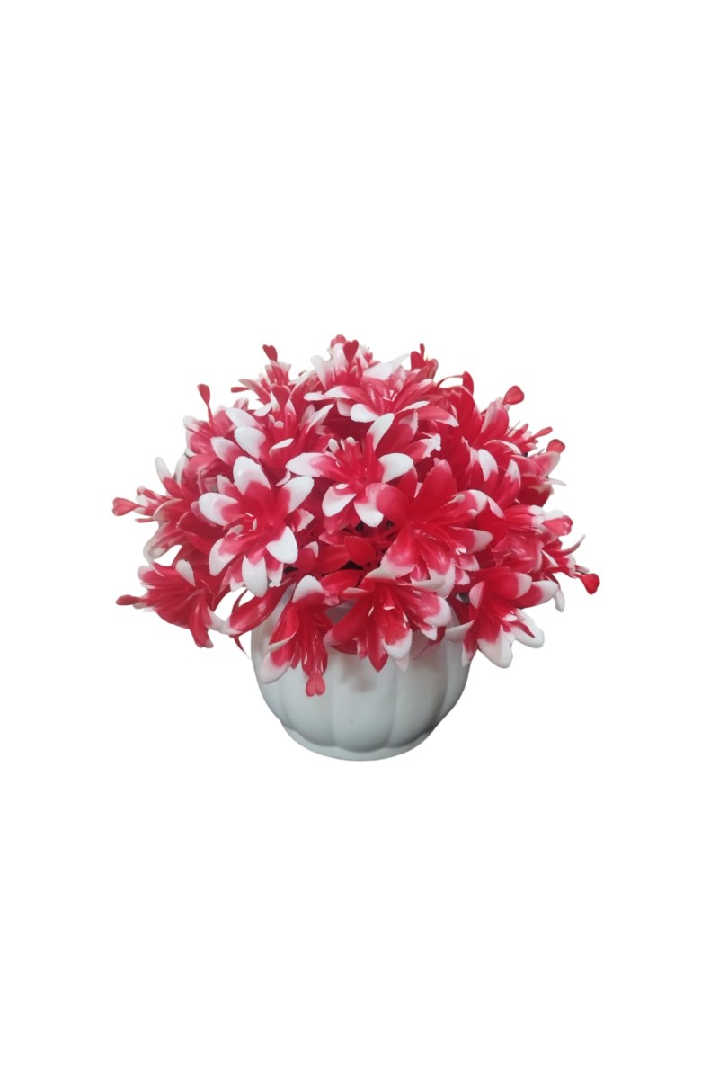 Mini Artificial Chrysanthemum Flower Bunch in White Ceramic-Look Pot | 14.5 cm Height Decorative Faux for Table, Office, and Home