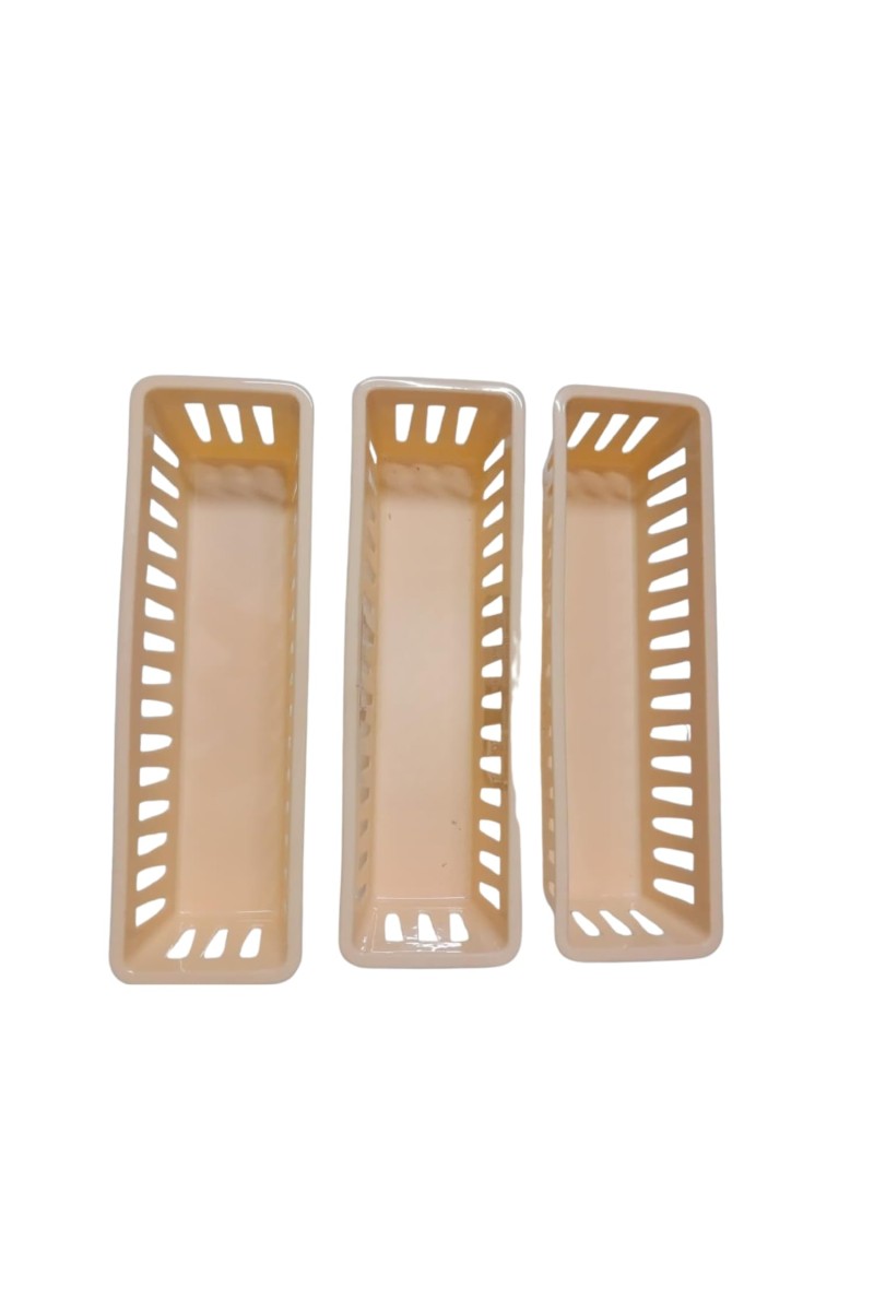 Plastic Basket Organizer – Durable PP Storage Bin with Handles, Stackable & Ventilated – Multi‑Purpose Organizer for Kitchen, Bathroom, Pantry, Office (Light peach) set of 3