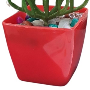 HiTechMart Artificial Succulent Plant in Red Pot – Lifelike Decorative Faux Greenery with Vibrant Pebbles for Home, Office, and Table Decor