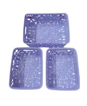 Plastic Storage Baskets Set of 3 – Decorative Organizer Bins with Cutout Design for Home, Office, Bathroom, or Kitchen – Durable & Lightweight – Purple