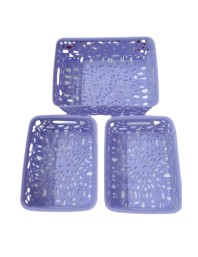 Plastic Storage Baskets Set of 3 – Decorative Organizer Bins with Cutout Design for Home, Office, Bathroom, or Kitchen – Durable & Lightweight – Purple
