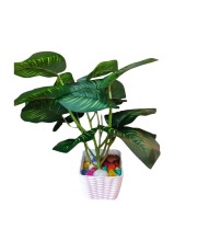 Artificial Indoor Leaf Plant with Pot – Realistic Faux Greenery, No Maintenance, Perfect for Home, Office or Shelf Décoration.