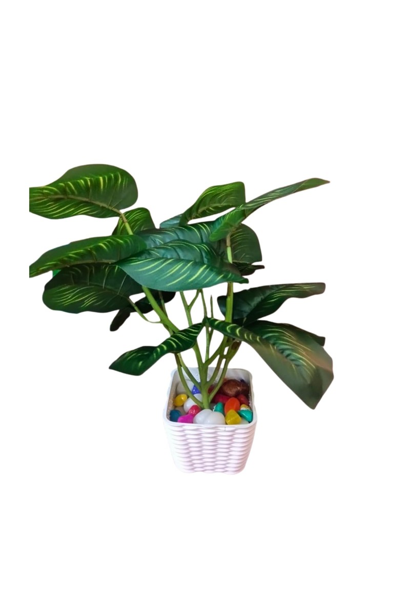 Artificial Indoor Leaf Plant with Pot – Realistic Faux Greenery, No Maintenance, Perfect for Home, Office or Shelf Décoration.