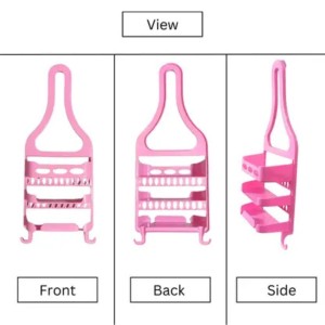 Plastic Hanging Shower Caddy – 3-Tier Bathroom Storage Organizer Rack for Toiletries & Essentials (Pink)
