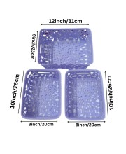 Plastic Storage Baskets Set of 3 – Decorative Organizer Bins with Cutout Design for Home, Office, Bathroom, or Kitchen – Durable & Lightweight – Purple