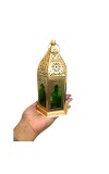Moroccan Style Gold Lantern with Green Glass – Decorative Metal Candle Holder for Ramadan, Eid, Weddings, Home Decor & Parties – Vintage Hanging Lantern.