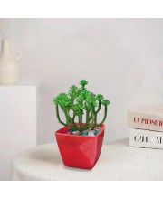 HiTechMart Artificial Succulent Plant in Red Pot – Lifelike Decorative Faux Greenery with Vibrant Pebbles for Home, Office, and Table Decor
