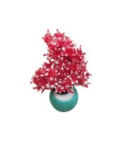 Artificial Pink Chrysanthemum Flower Bunch with Textured Teal Pot | 12 x 4.5 Inches Decorative Faux for Home & Office