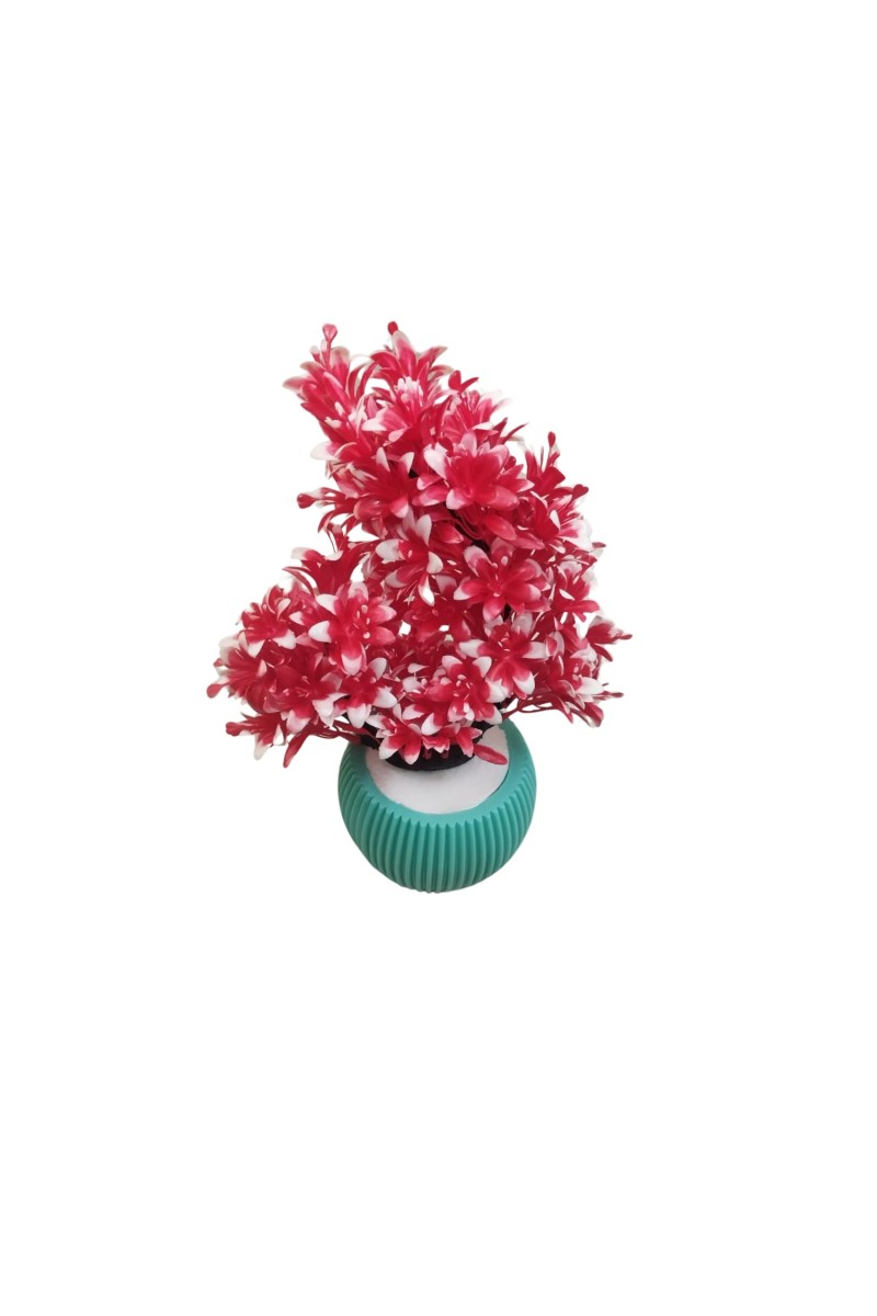 Artificial Pink Chrysanthemum Flower Bunch with Textured Teal Pot | 12 x 4.5 Inches Decorative Faux for Home & Office