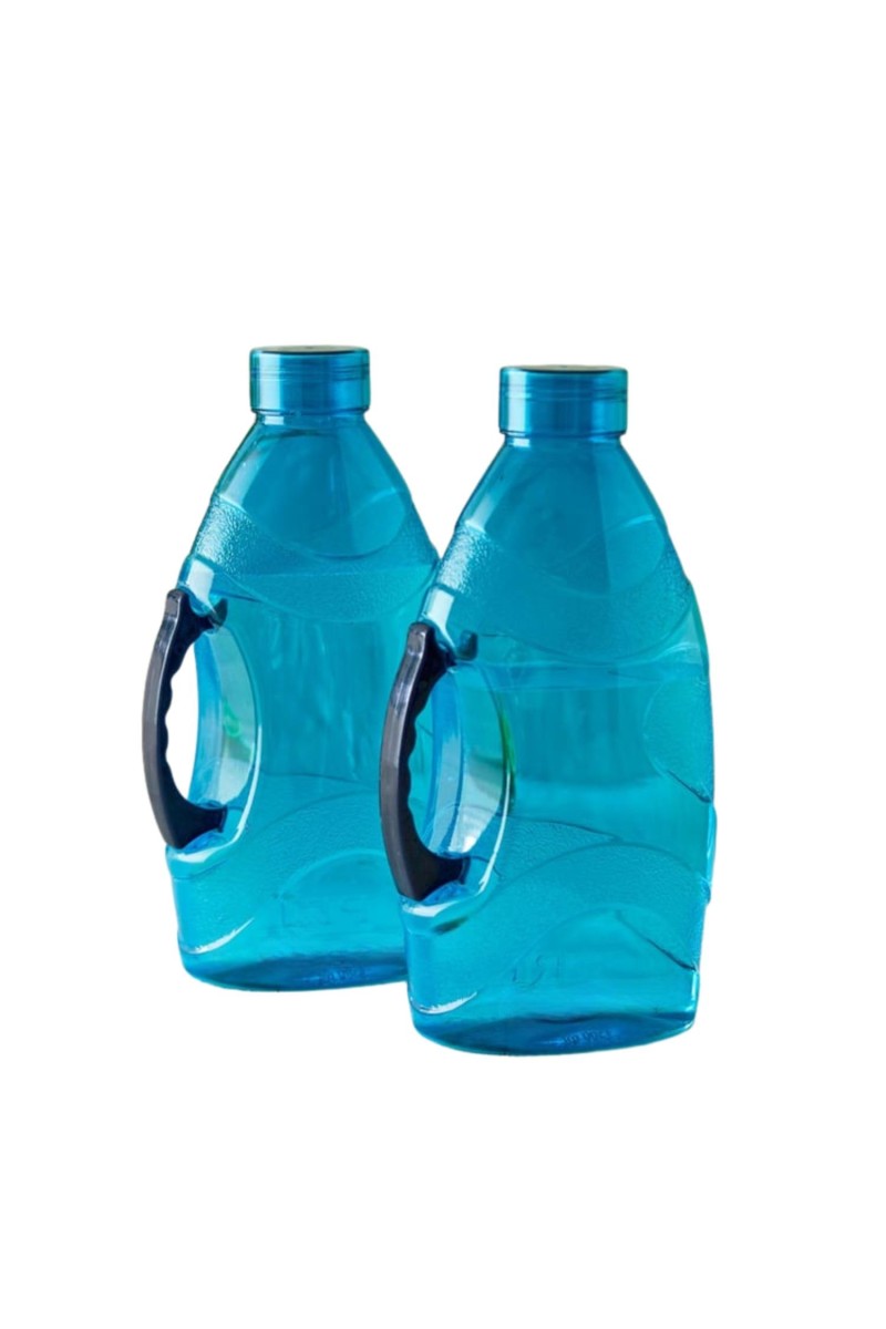 Reusable Large Capacity Water Bottle with Handle, Durable Plastic Drinking Bottle, Blue (Set of 2) (Blue)
