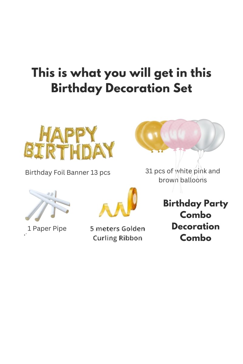 HitechSales Birthday Party Decoration Combo - Happy Birthday Foil Banner (13 Pcs), Latex Balloons (30 Pcs), Ribbon & Small Straw Pipe - Perfect Balloons for Birthday Decoration