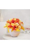 HiTechMart Artificial Flower Arrangement with Vase – Lifelike Orange & Yellow Faux Bouquet for Home Décor, Office, Living Room, Table Centerpiece, and Gift – Elegant & Maintenance-Free