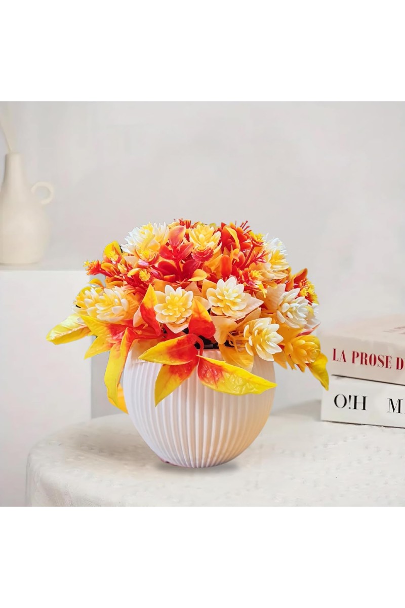 HiTechMart Artificial Flower Arrangement with Vase – Lifelike Orange & Yellow Faux Bouquet for Home Décor, Office, Living Room, Table Centerpiece, and Gift – Elegant & Maintenance-Free