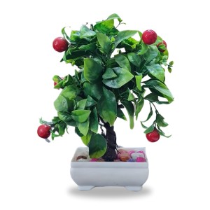 HiTechMart Artificial Bonsai Tree with Red Fruits – Lifelike Decorative Miniature Potted Plant for Home & Office Décor, Faux Greenery with Ceramic Planter