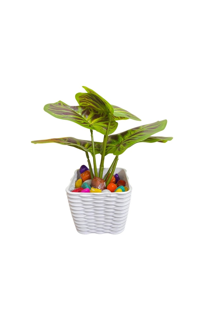 Artificial Leaf Plant with Pot Faux Greenery Potted Decorative Plant for Home Office Indoor Outdoor Décoration.