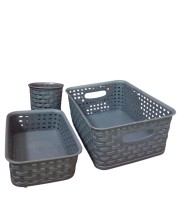 Grey Plastic Storage Basket, Durable Storage Container, Organizer Basket, Home Storage, Plastic Basket for Closet, Bathroom, Kitchen, Office combo (set of 3)