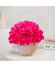 HiTechMart Artificial Rose Flower Arrangement in Vase – Lifelike Hot Pink Faux Roses for Home Décor, Office, Living Room, Table Centerpiece, and Gift – Elegant & Maintenance-Free