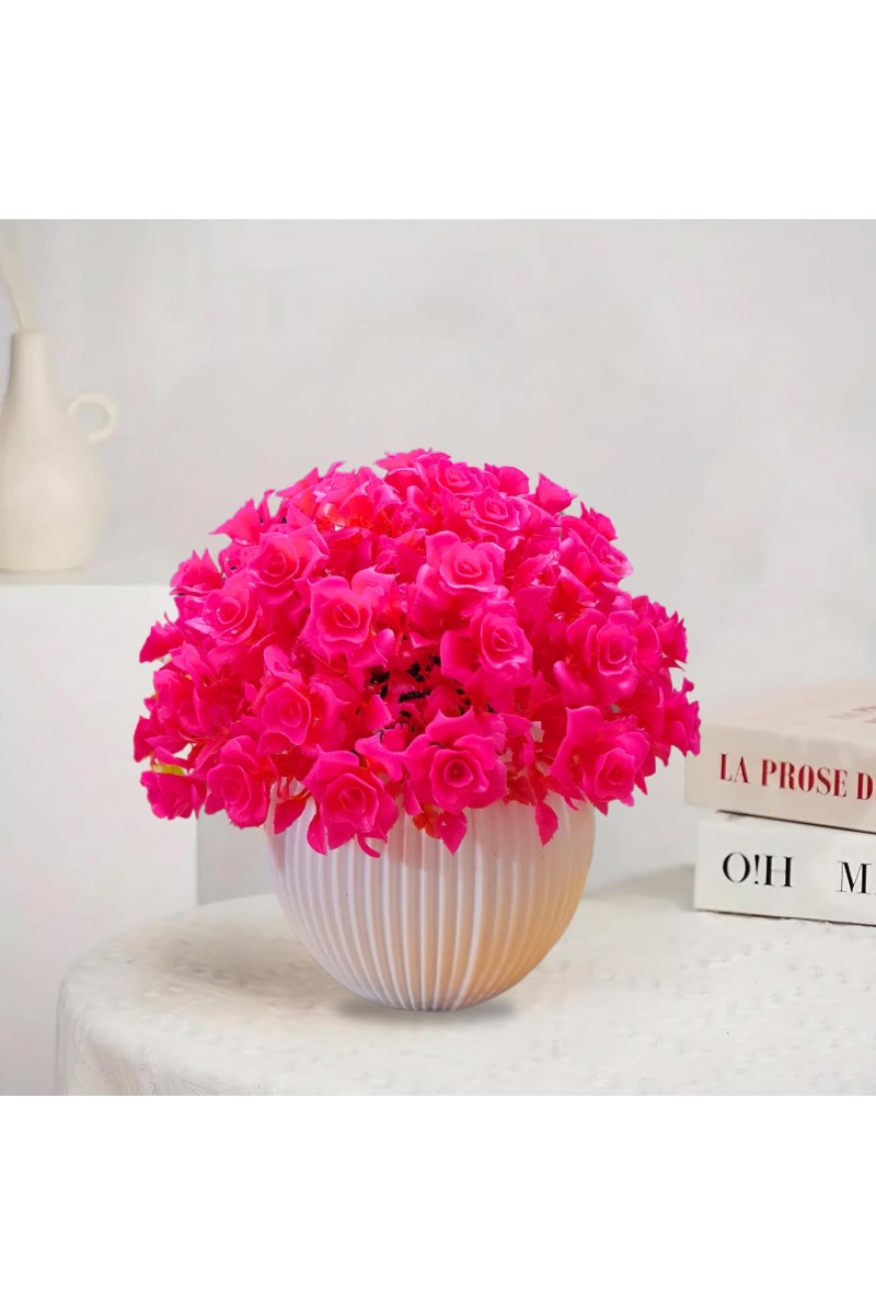 HiTechMart Artificial Rose Flower Arrangement in Vase – Lifelike Hot Pink Faux Roses for Home Décor, Office, Living Room, Table Centerpiece, and Gift – Elegant & Maintenance-Free