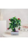 HiTechMart Artificial Bonsai Tree with Red Fruits – Lifelike Decorative Miniature Potted Plant for Home & Office Décor, Faux Greenery with Ceramic Planter